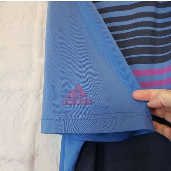 ADIDAS Moisture Wicking Striped Polo Shirt Golf Casual Medium - Picture 3 of 6